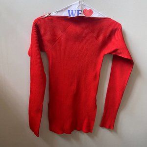 Alexander Wang Ribbed Orange Long Sleeve Zipper Top